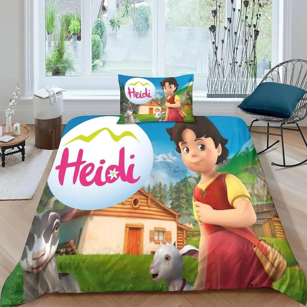 Set Biancheria da Letto Singola Anime Heidi, Copripiumino e Federe Heidi La Ragazza delle Alpi, Decorazione Camera da Letto, Regalo Ragazze Ragazzi 2/3 Pezzi