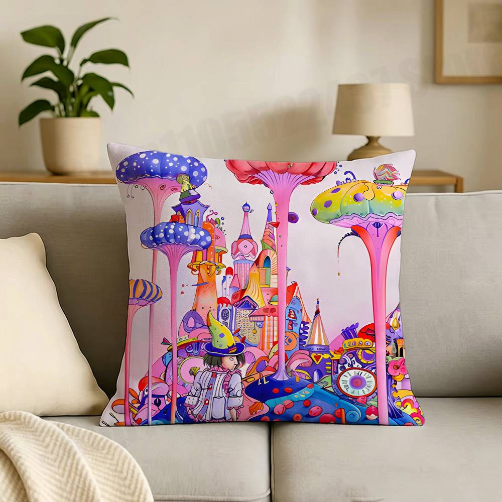 Fantasy Dream Illustration Print Throw Pillow Cover Square Cushion Case for Living Room Bedroom Decor