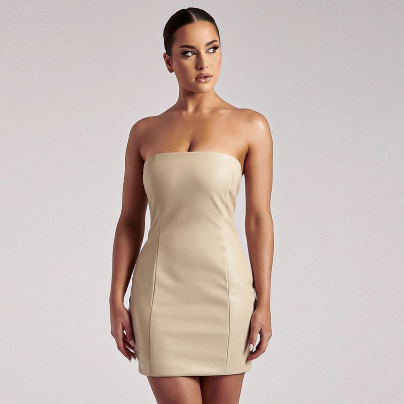 European and American Style Solid Color Sexy Nightclub Hip Strapless Dress
