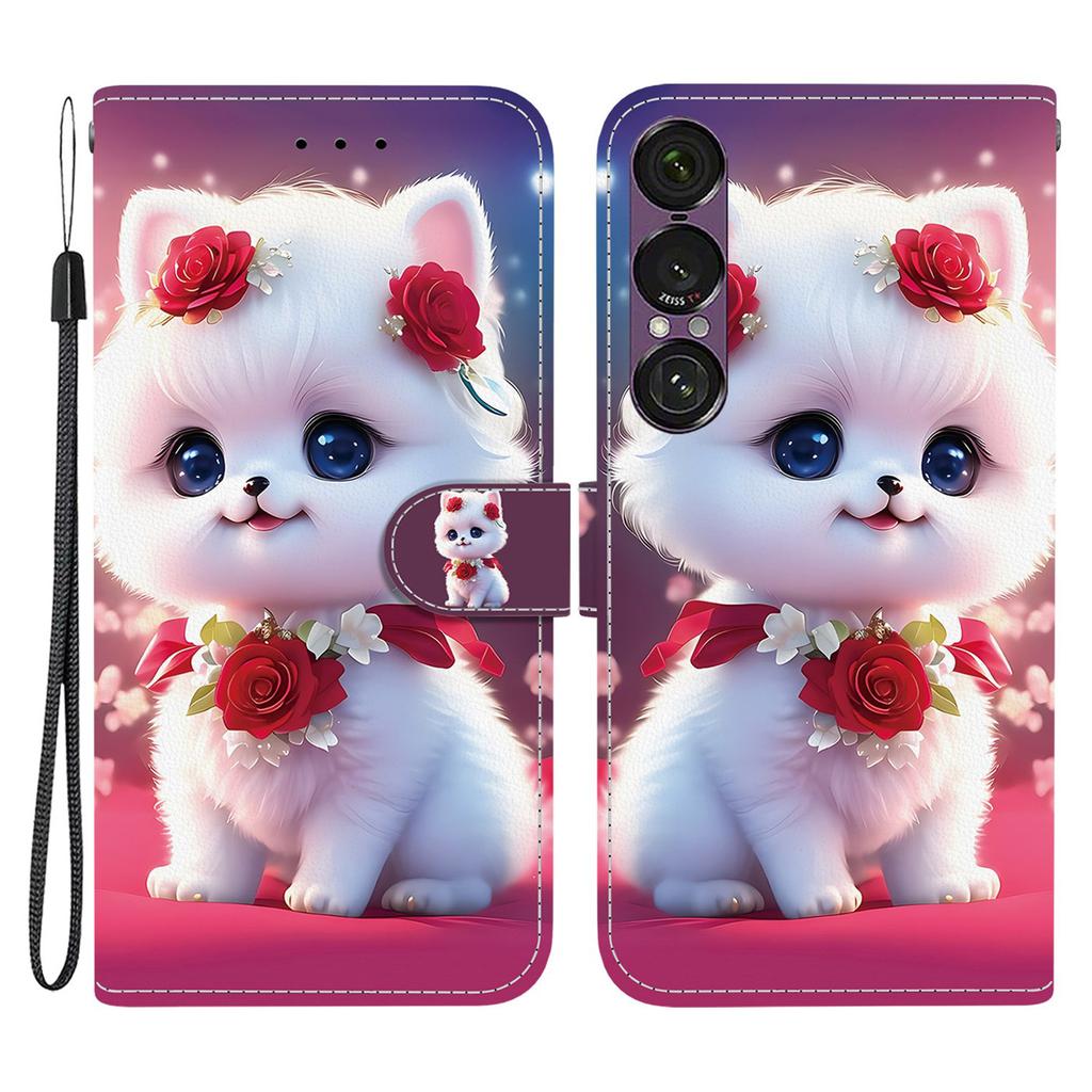 For Sony Xperia 1 VII Leather Case Stand Wallet Pattern Printing Phone Cover with Wrist Strap