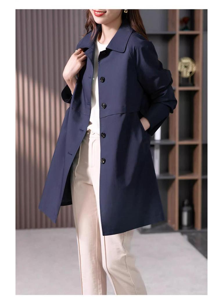 Women's British Style Mid-Length Trench Coat - 2025 Korean Edition for Spring & Autumn, High-End Straight-Cut Design