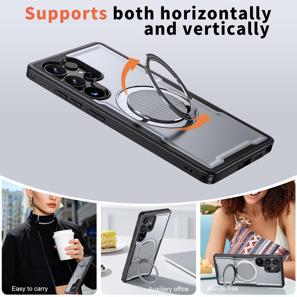 Armor Magnetic Case For Samsung Galaxy S25 Ultra Edge S24 FE S23 Plus S22 S21 Pressure Relief 360° Rotating Bracket Phone Cover