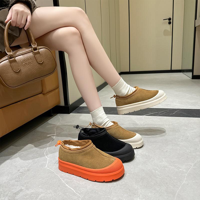 2025 podzimní a zimní kožené sněhule dámské sametově zateplené zimní teplé barevně sladěné bavlněné boty dámské korejská verze platforma ležérní boty