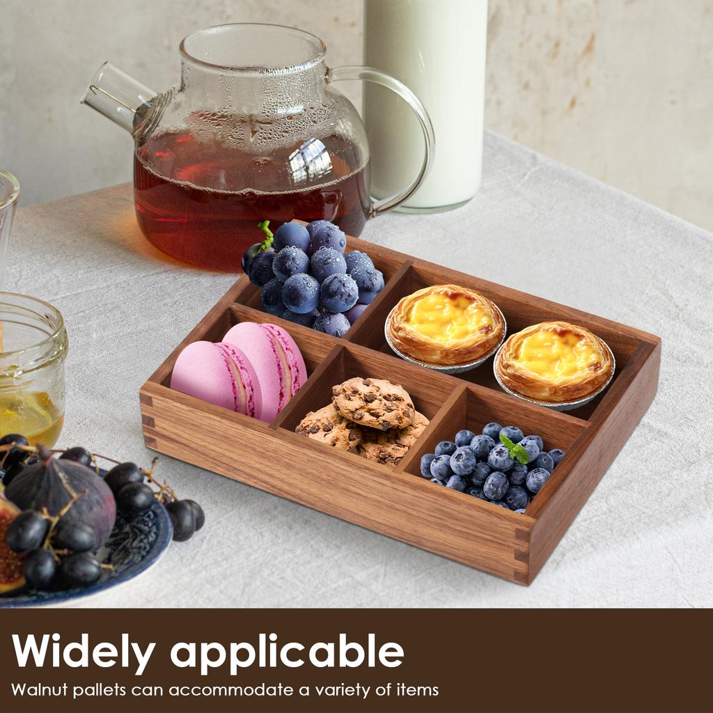 Wood Tea Bag Storage Tray Desktop Organiser with 5 Compartment Multipurpose Sugar Packet Storage Tray for Home Kitchen Office