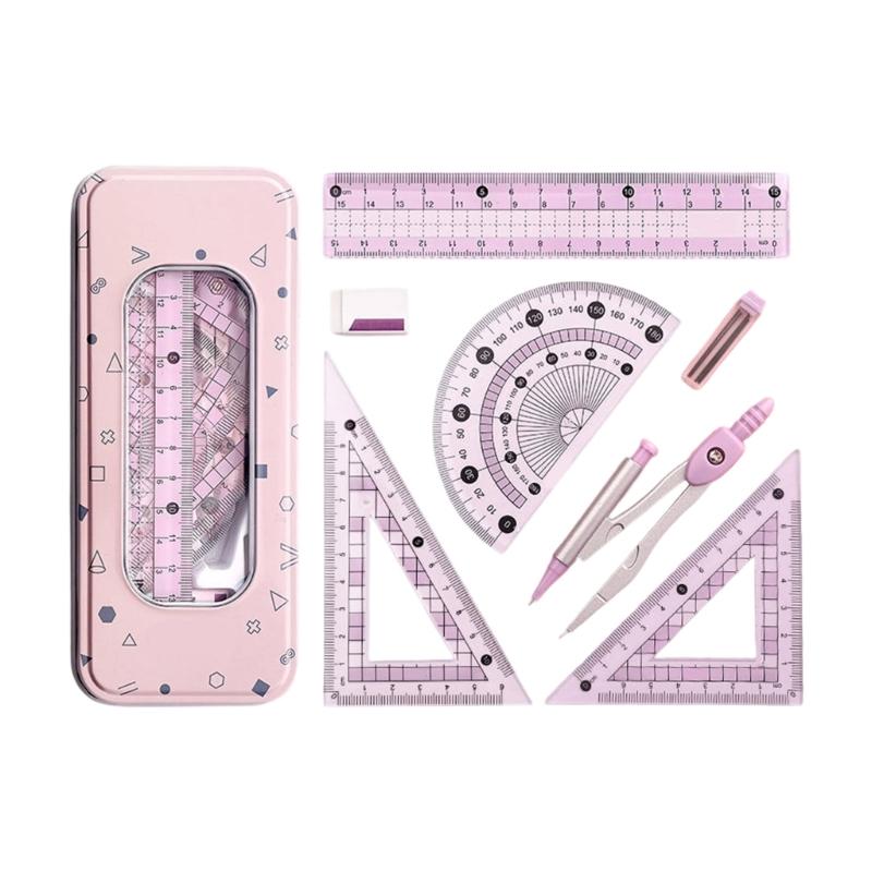 Multifunctional Drafting Tools Kits Including Compass Ruler Protractors Eraser For School Office Home Use In Organizers Box