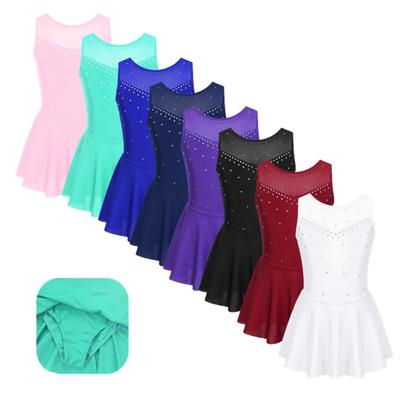 Gymnastics Leotard Dress Kids Girls Sleeveless Mesh Splice Figure Ice Skating Dress Dance Performance Costume Ballet Dancewear