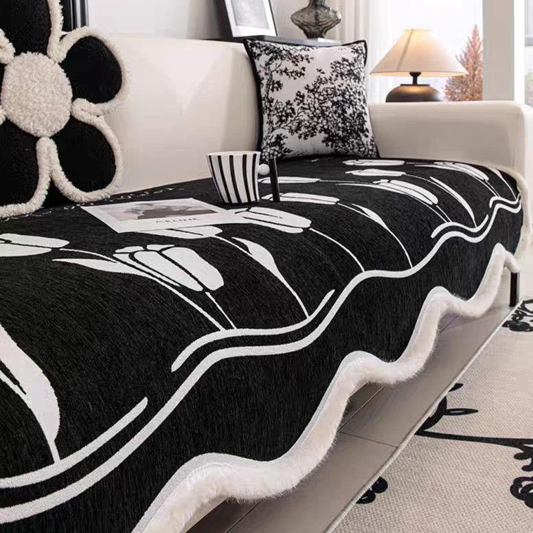 French Wavy Edge Sofa Cushion Chenier Non-slip Four-season Universal Special-shaped Leather Seat Cushion Design Sense Light Luxury Sofa Cover