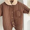 Coffee-Colored Fleece-Lined Baby Romper: Trendy Padded Cotton Jumpsuit for Boys/Girls