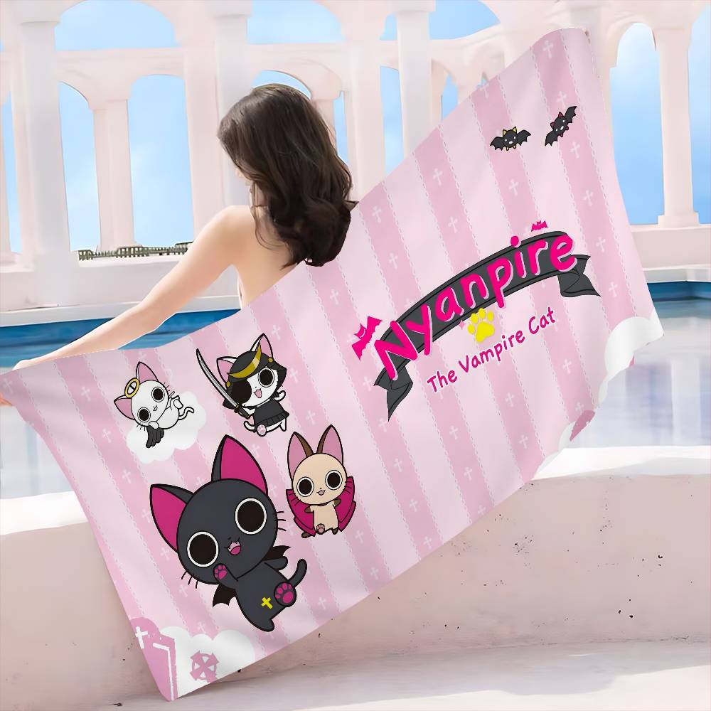 

1pc Anime Cartoon Nyanpire Microfiber Blanket Quick Drying Beach Towels Oversized Printing Super Absorbent Pool Towel Blanket W30*H60(CM)