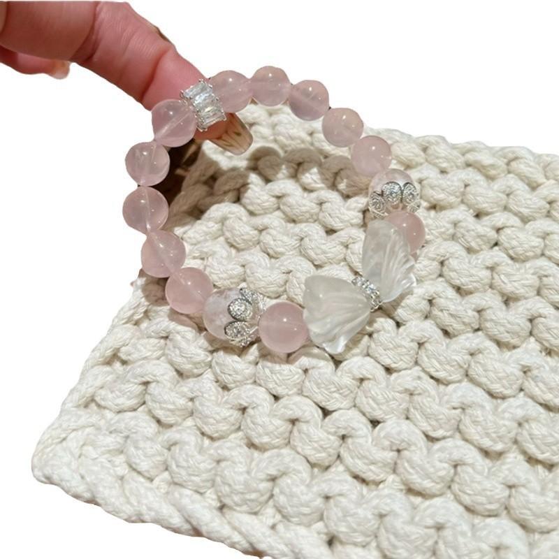 Natural Crystal Bracelet Madagascar Pink Quartz White Crystal Butterfly Snowflake Ghost Bracelet Women's Jewelry Gift