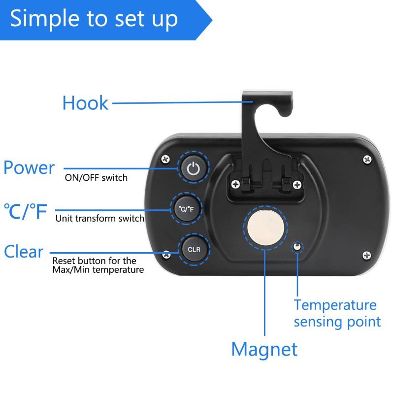 Digital Freezer Room Thermometer Large Lcd Waterproof Magnetic Back Hook Temperature Monitor For Kitchen Home Restaurant