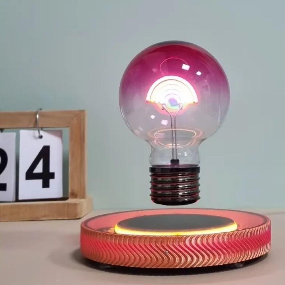 Black Technology Magnetic Levitation Rainbow Light Bulb Glowing Design Glass Material Maglev Rainbow LED Night Light