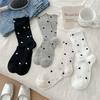 Women's Polka Dot Breathable Cotton Slouch Socks - Retro Style Mesh Mid-Calf with Rolled Cuff
