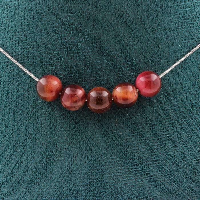 Collier - A Bijoux - Oeil de Tigre bicolore - 5 perles - 8 mm - Acier inoxydable 45 cm