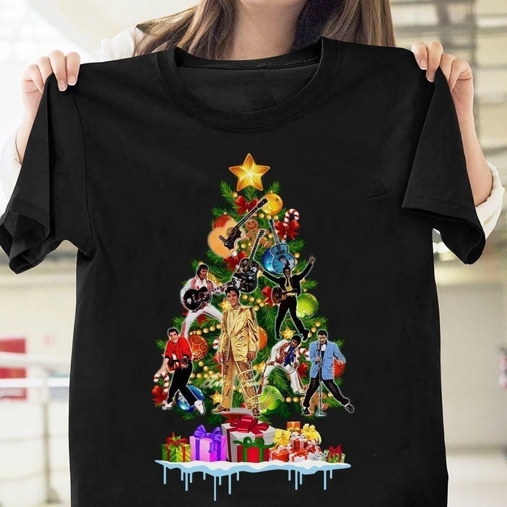 Elvis Presley Christmas Tree Merry Xmas Shirt Classic Black Unisex S-5XL PP2200 XXXL