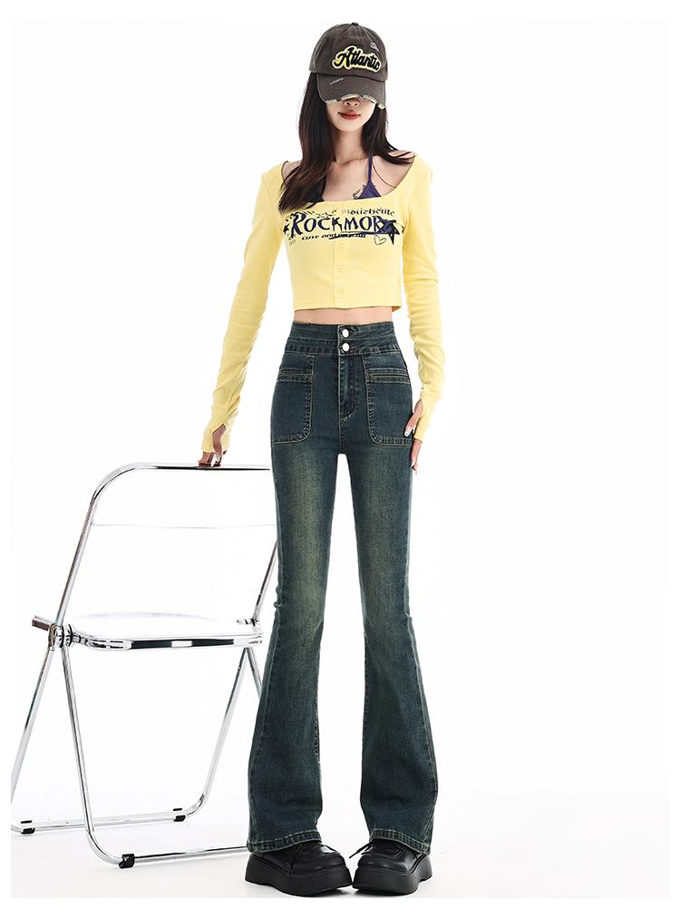 Women's versatile jeans suitable for all seasons, casual high waisted slim and slightly flared pants, comfortable commuting women's pants