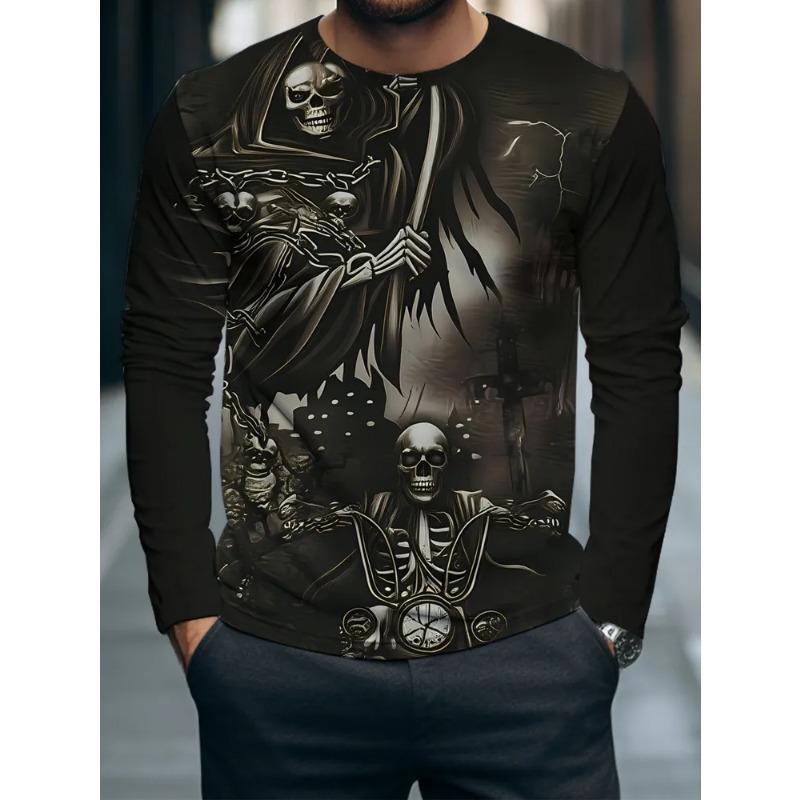 Men's 3D Printed Crew Neck Long Sleeve T-Shirt Fashion Versatile Trend Breathable Casual