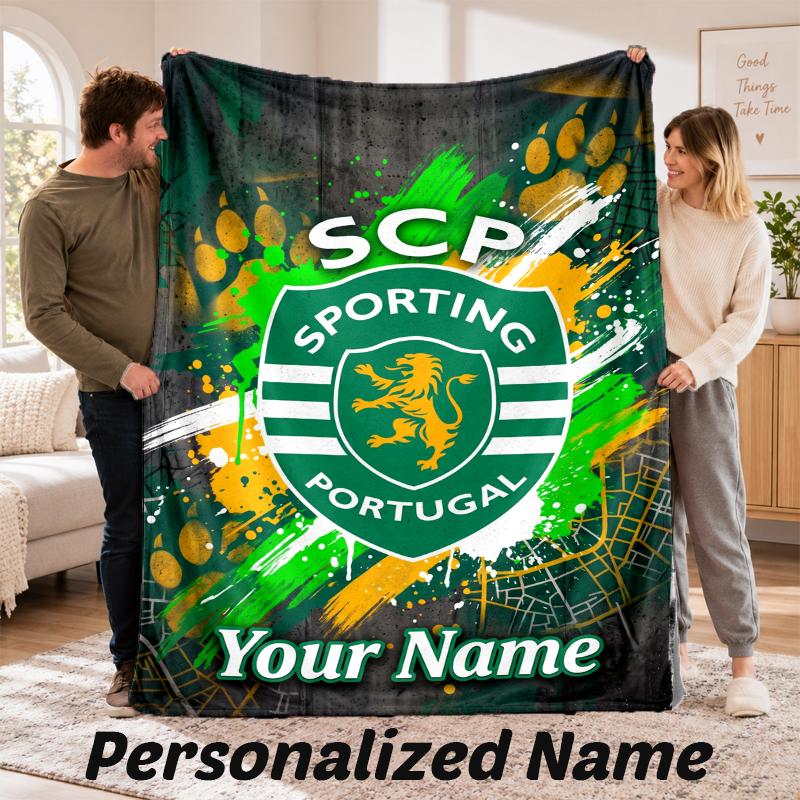 Sporting CP Personalized Flannel Blanket Custom Name Text Soft Throw Blanket Home Decor