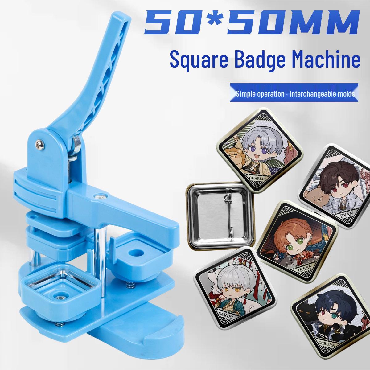 50x50mm Manual Square Badge Maker - DIY Creative Button & Magnet Tool for Gift Shops 100 Pin Badge Materials
