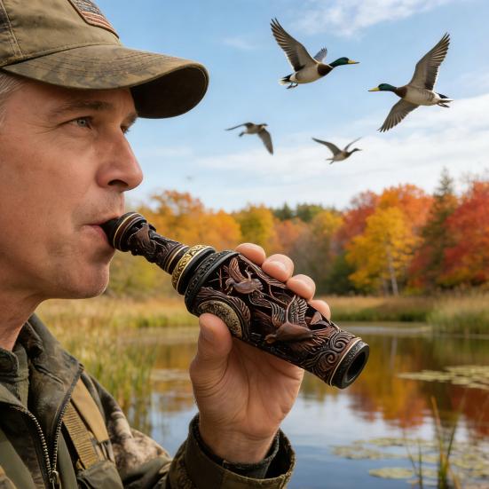 Fluier pentru chemarea rațelor de vânătoare, realizat manual, portabil, sculptat manual în lemn, sunet realist, pentru vânătoare în aer liber, păsări de apă, corb, pasăre, chemător de animale, fluier atrăgător