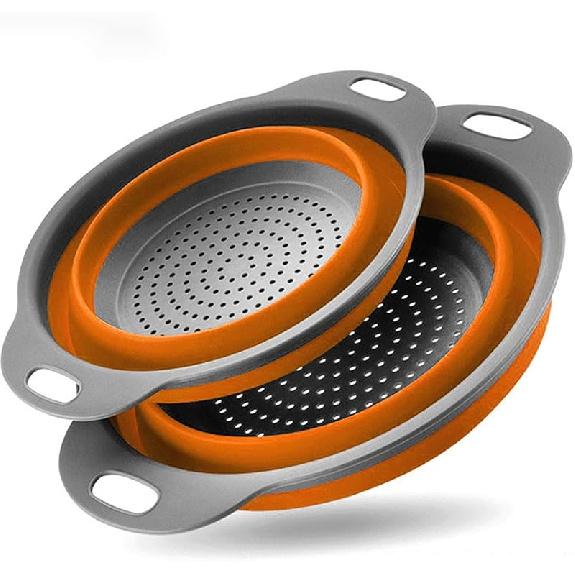 Collapsible Colander Set of 2 Silicone Kitchen Strainer Set, Perfect for Draining Pasta, Vegetable and fruit for Kitchen and Travel Use (green)