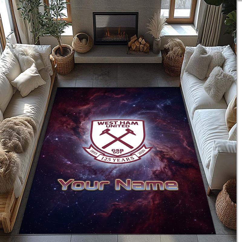 West Ham United FC Printed Crystal Velvet Rug Non‑Slip Crystal Velvet Carpet For Sofa Bedroom Indoor Home Decoration