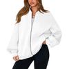 Women's Fashion Long Sleeve Solid Color V-Neck Loose Oversize Zipper Jacket