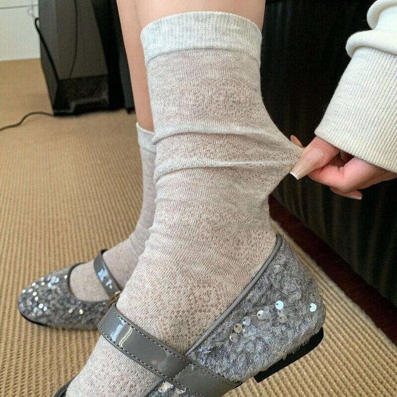 Spring and Summer Lightweight Plaid Stockings - Hollowed-out Mesh Breathable Mid-Calf Stockings - Retro Boneless Lace Stockings