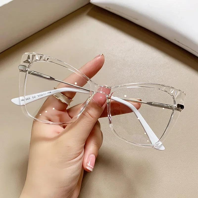 Women Anti Blue Light Glasses Fashion Cat Eye Crystal Cut Optical Eyeglasses Computer Eyewear Myopia Glasses Frame
