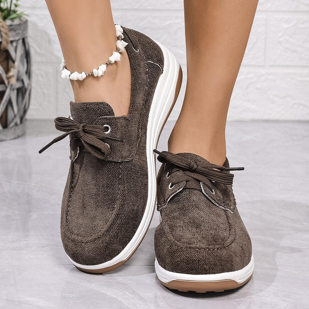 Fashion Women's Fashion Round-toed Lace-up Wedge-heeled Casual Shoes Spring and Autumn Simple and Versatile Thick-soled Vulcanized Shoes