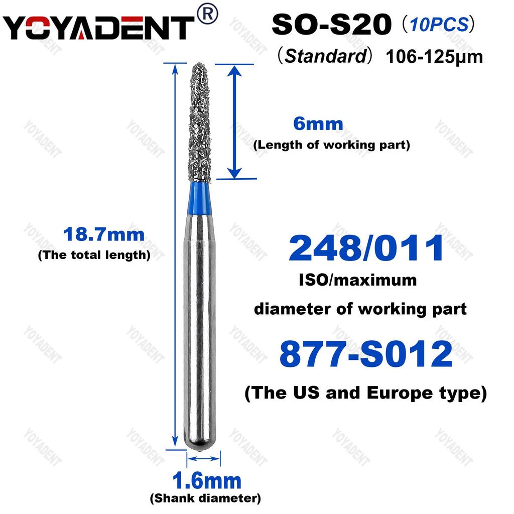 10Pcs/Pack Dental Diamond Burs SO Type Extra Coarse/Coarse/Standard Dentistry Drills For High Speed Handpiece Dia.1.6mm