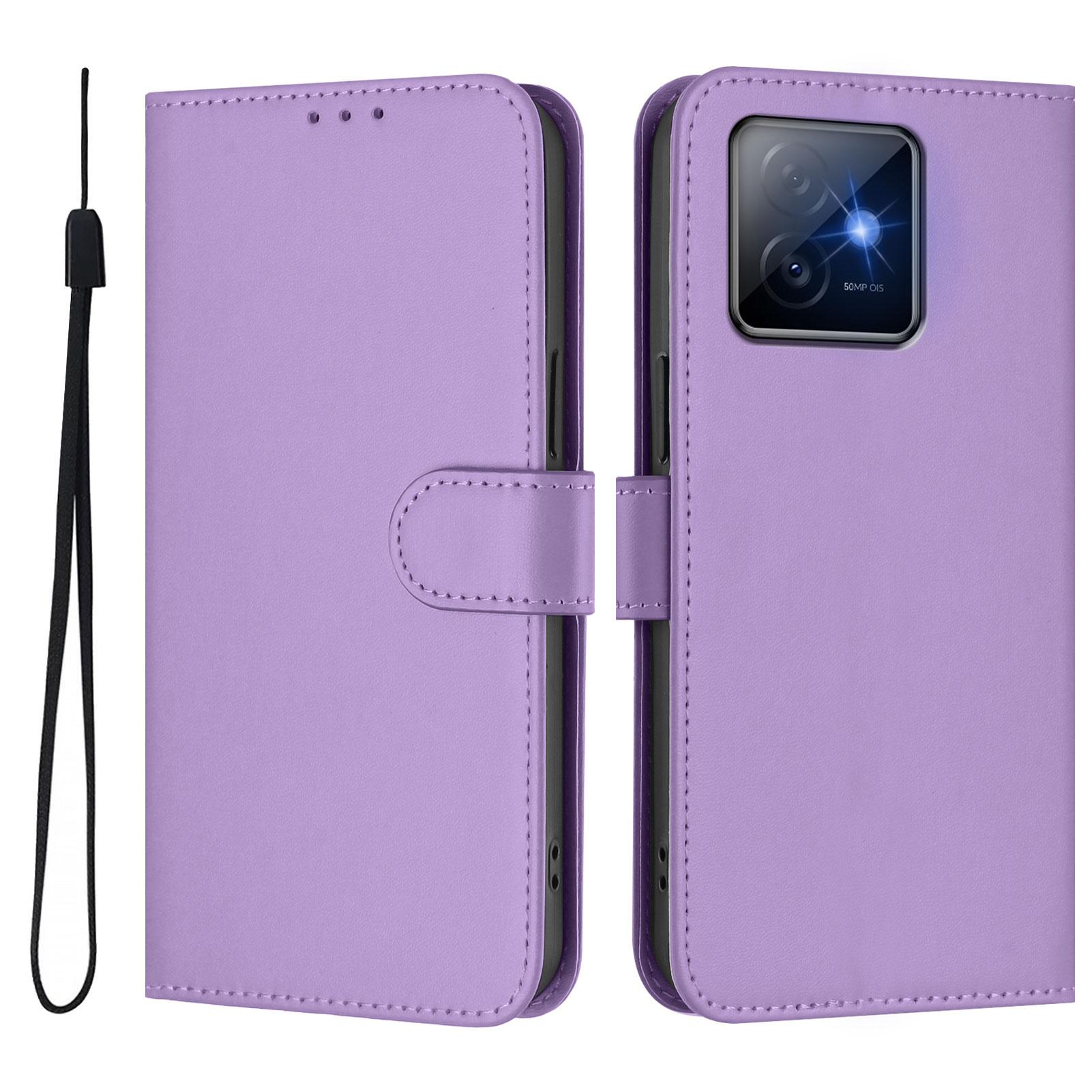 

For Honor X60 GT 5G Case Solid Color Wallet Leather Phone Cover with Strap Lavender