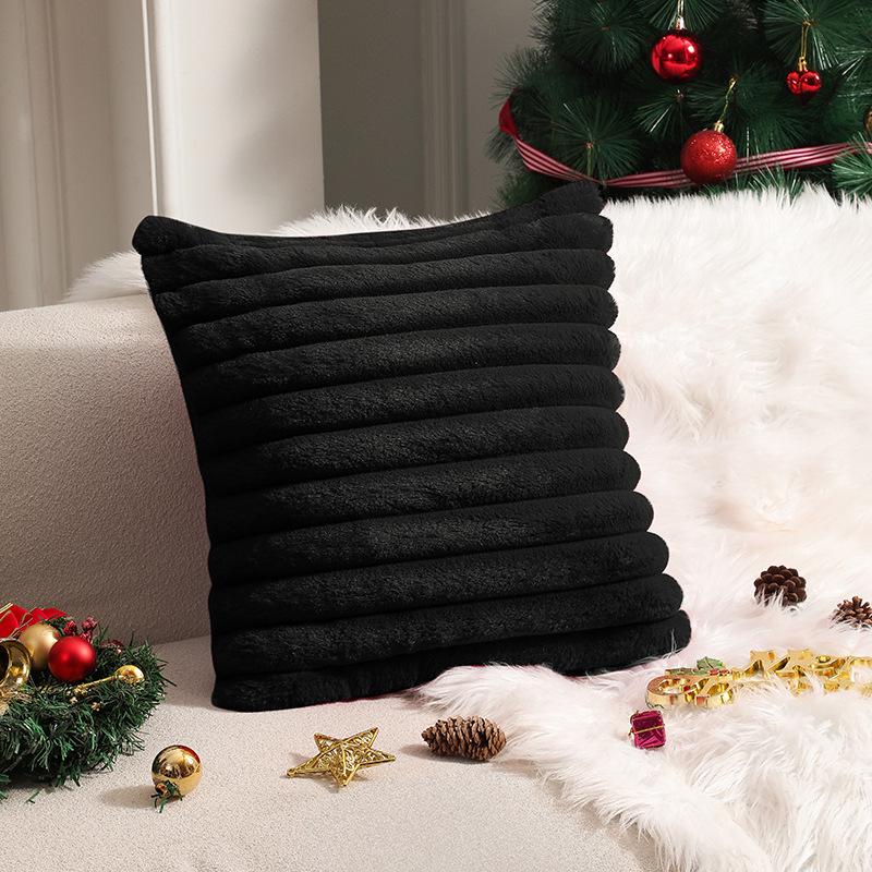 Autumn & Winter Plush Stripe Lumbar Pillow - Christmas Orange & Halloween Rabbit Fur Texture Throw Cushion