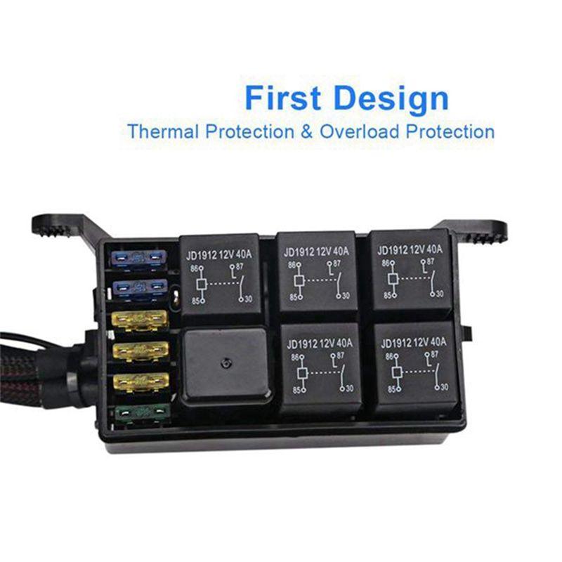 BT-6 Gang Switch Panel Electronic Relay System Circuit Control Box Fuse Relay Box Wiring Harness For Auto Truck Boat Marine Part