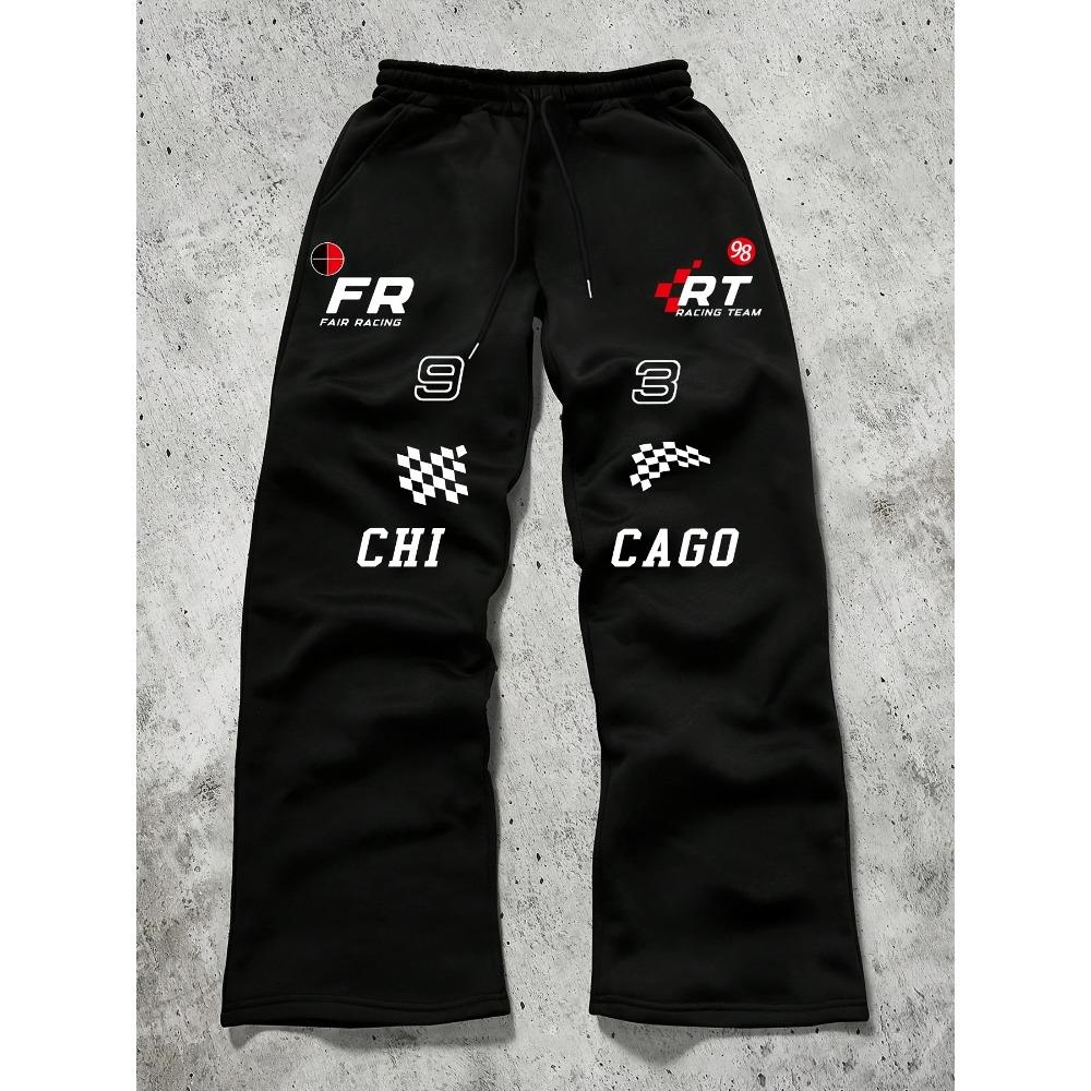 

Men s Drawstring Waist Sports Pants, Racing Printed Pants, Comfortable Fabric, Unique Elements, Street Style Casual Pants S