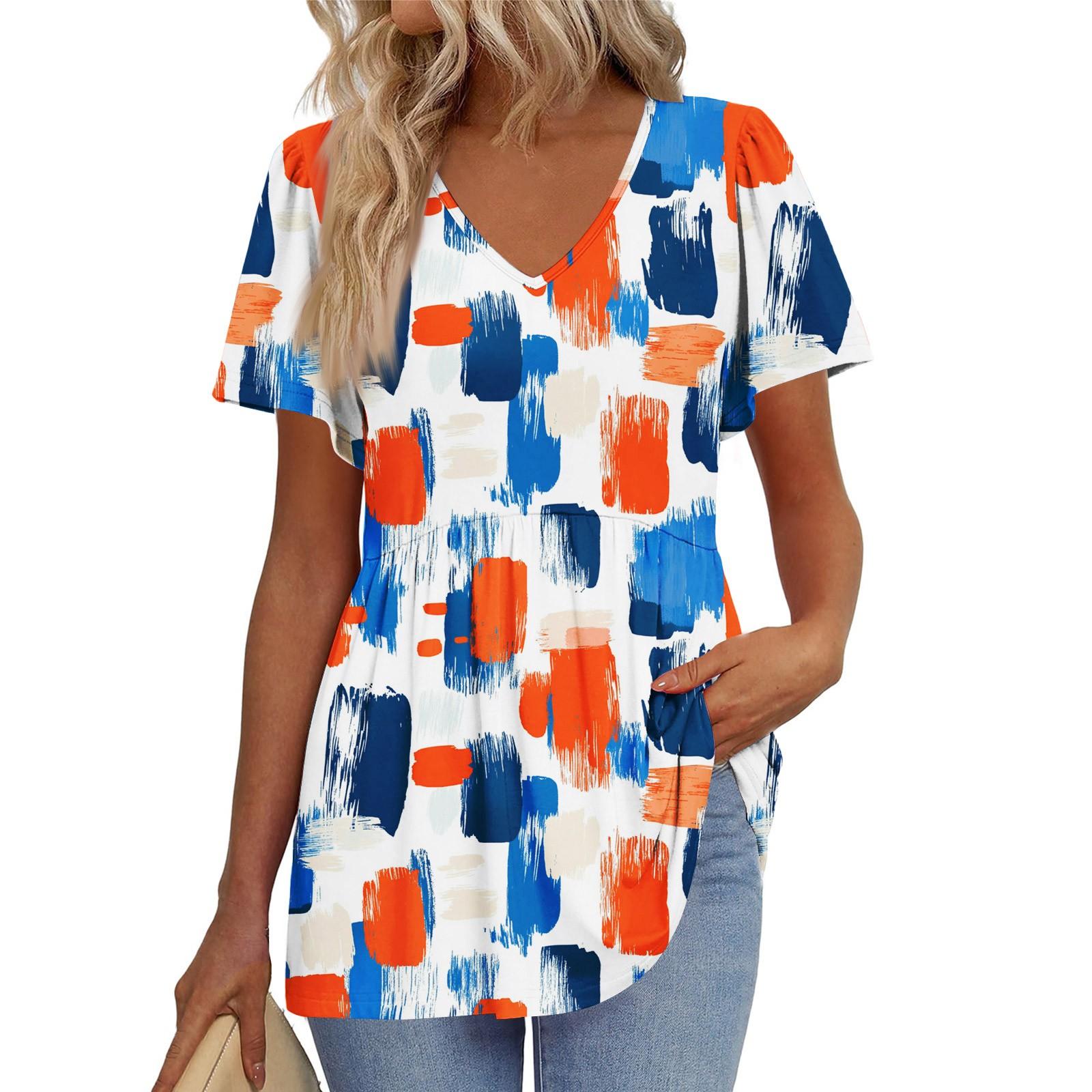 

Женская свободная повседневная футболка с принтом и V-образным вырезом, с короткими рукавами Футболка с короткими рукавами XL