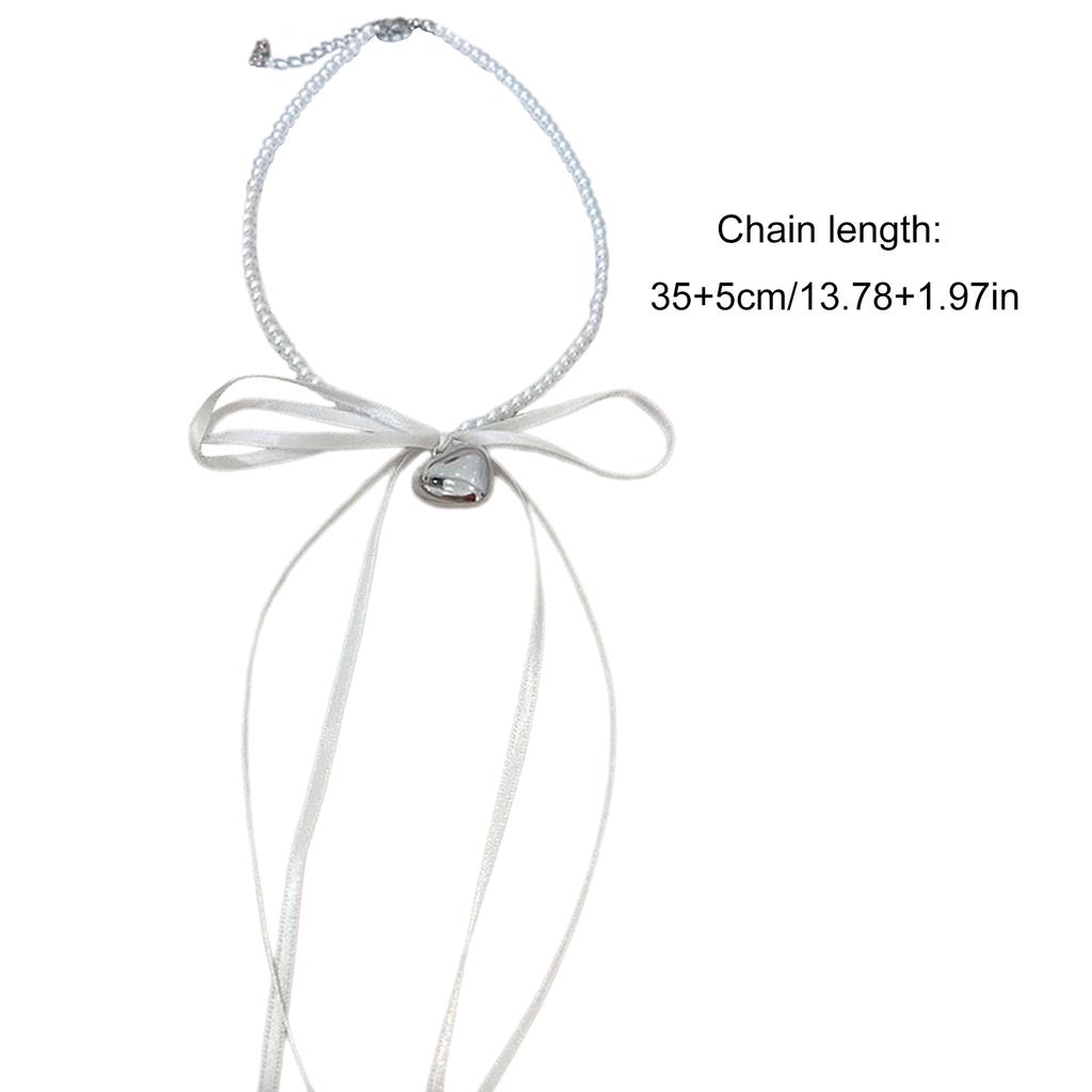 Fashionable Bowknot Heart Necklace Adjustable Length Clavicle Chain Imitation Pearls Beaded Choker for Everyday Wear