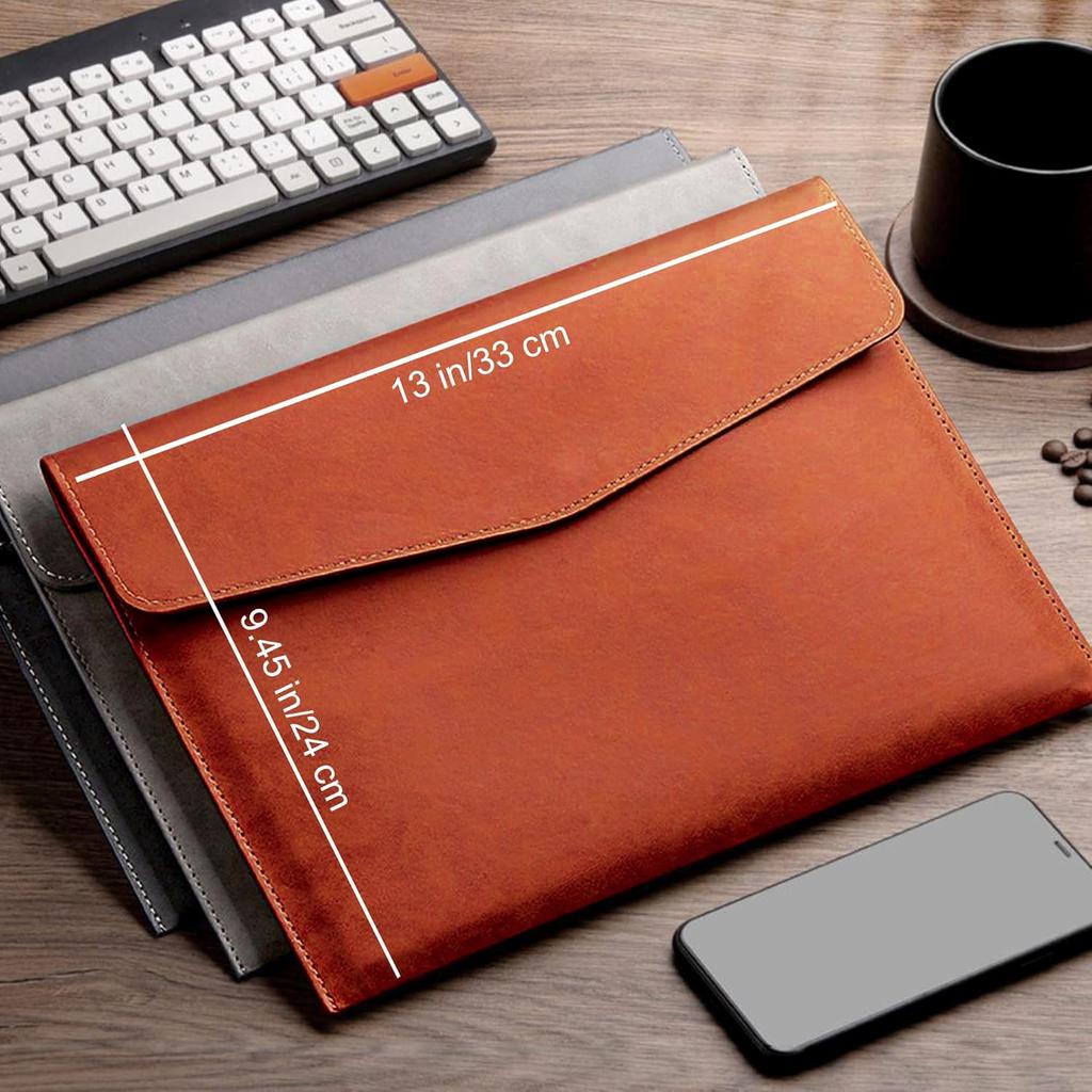 VANRA File Folder Organizer PU Leather File Jackets Document Holder Project Pockets with Magnetic Closure Button and Inner Bag for A4 Letter Size