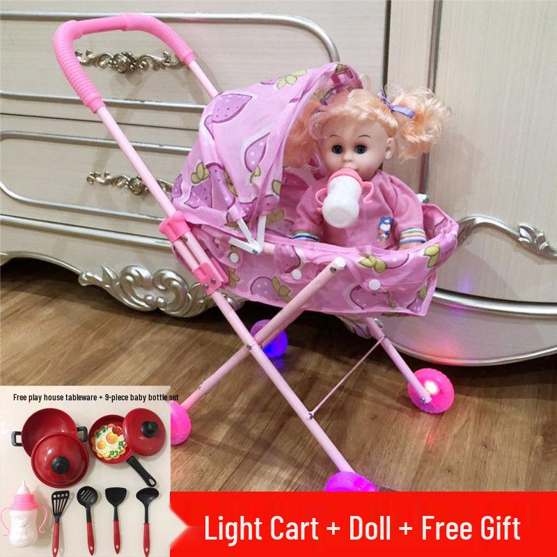 

Коляска для куклы для девочки со светом и звуком - Игрушка для ролевых игр, подарок на день рождения Standard