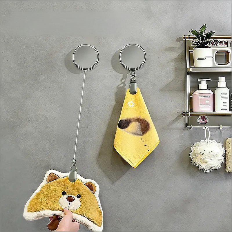 1/2pcs Automatic Retractable Towel Rack Self-Adhesive Wall-Mounted Hand Towel Holder Clips Bathroom Kitchen Organiser
