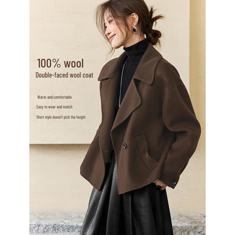 Women's 100% Merino Wool Double-Faced Lapel Short Coat