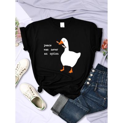 Frieden war nie eine Option Gans Cartoon Print Damen Tops Kreative Sommer T-Shirts Mode Neues T-Shirt Sport Damen Kleidung
