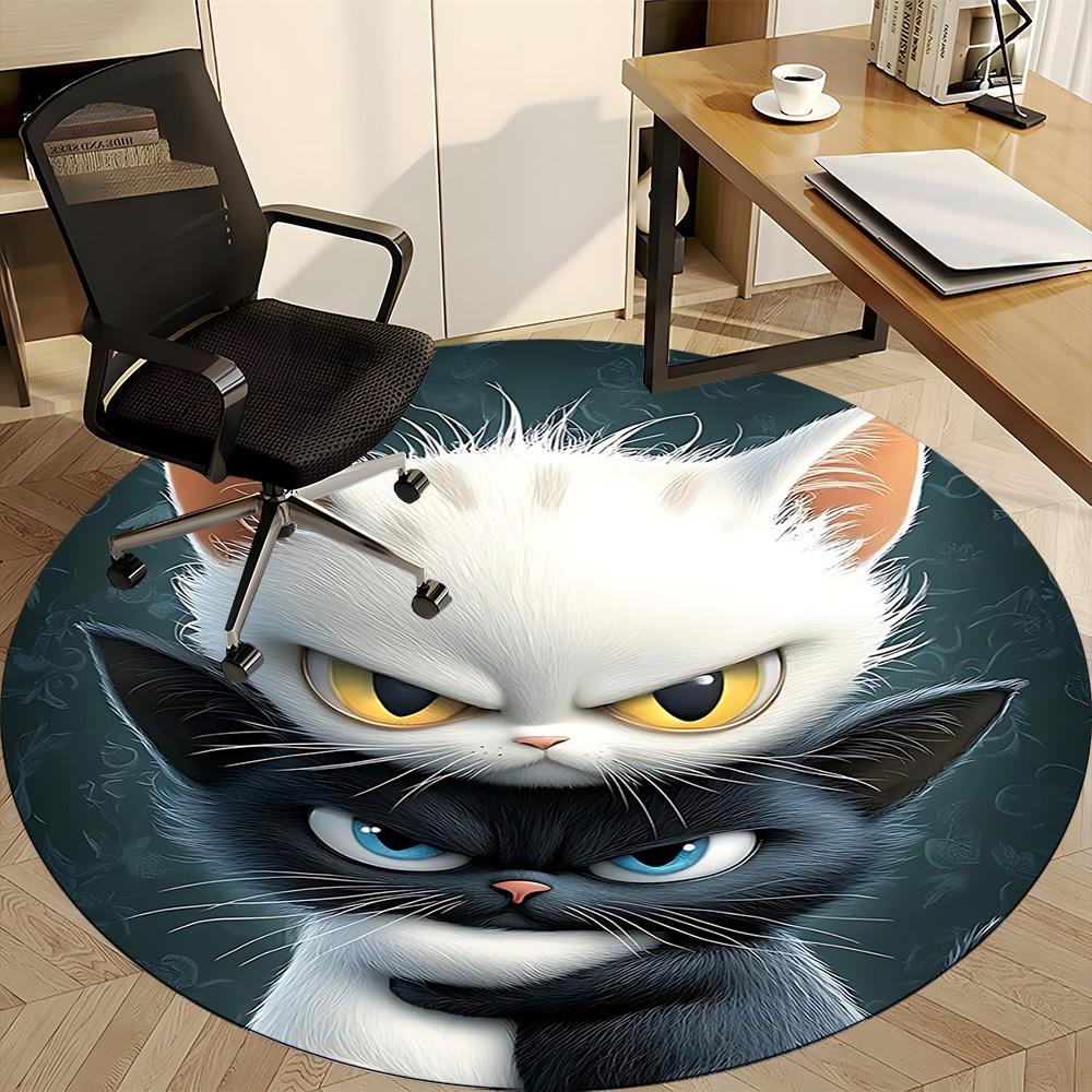 1pc Kitty Cats Office Round Area Rug, Under Office Chairs Bedroom Living Room Home Decor, Room Deco