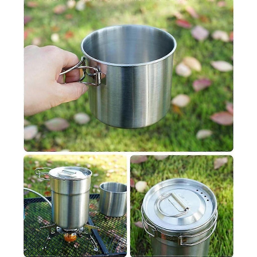 Camping Kochgeschirr Edelstahl Kochset Rucksack-Kit Kompaktes Faltbares Design Hitzebeständiger Griff Silber