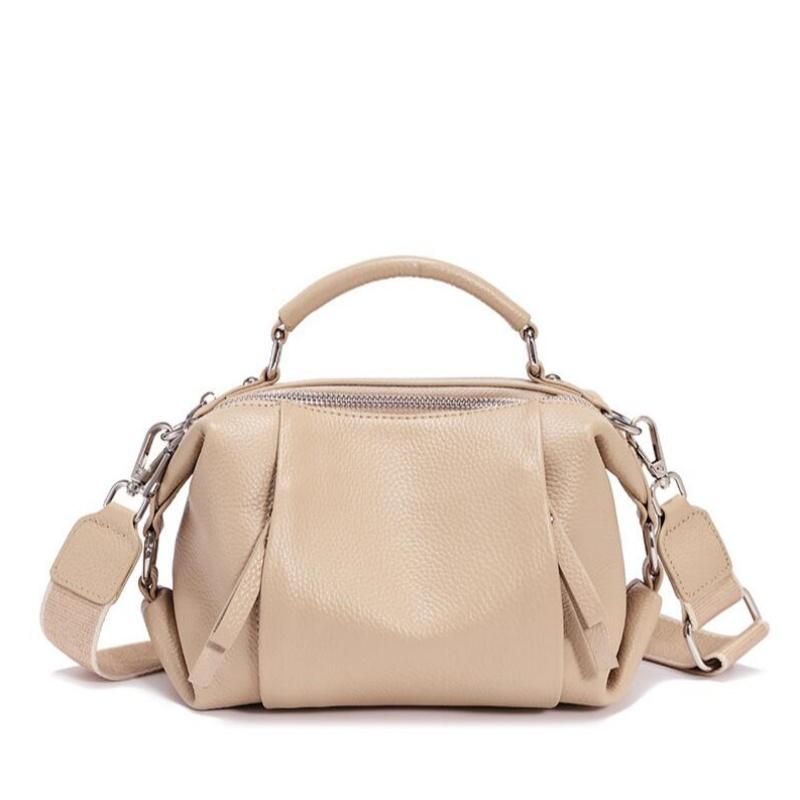 Women's Genuine Leather Bag Simple High Quality Tote Bag Small Vintage Bost Handbag Female Shoulder Crossbody Bag