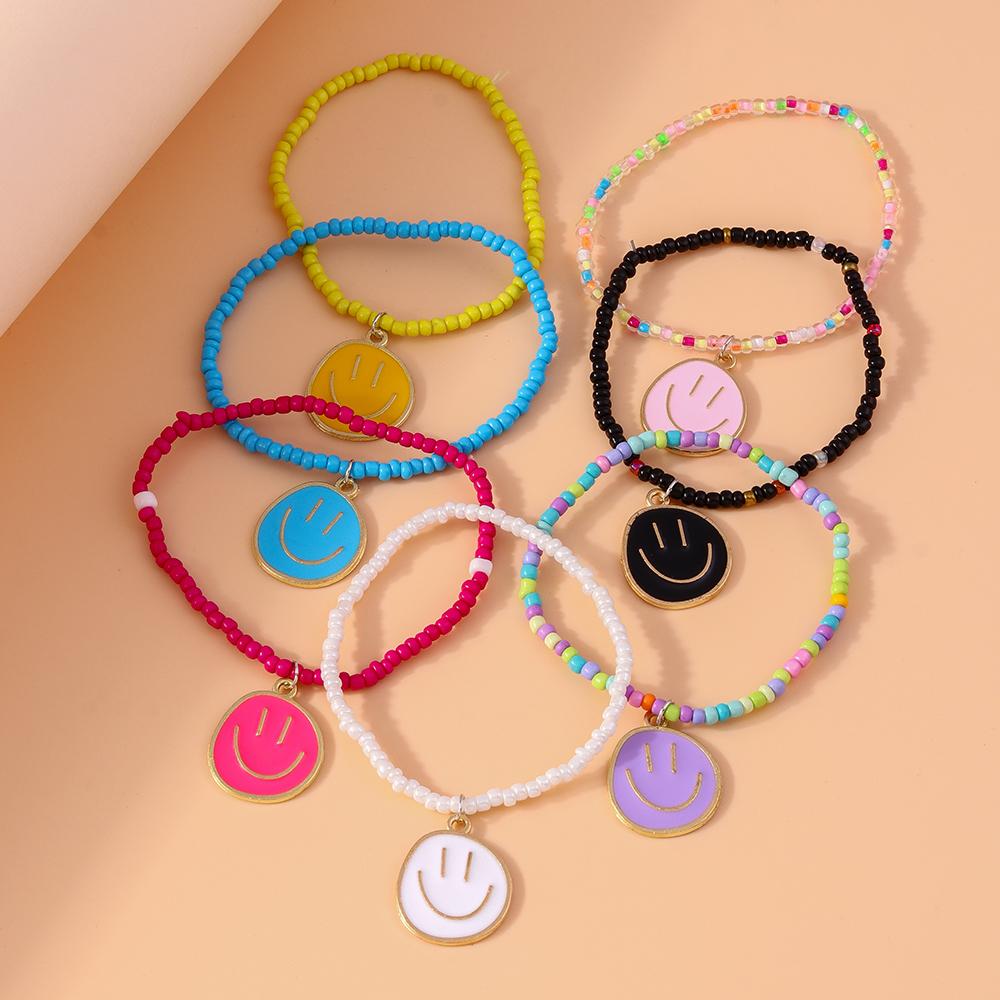 7Pcs/Set Bohemian Cute Smile Face Bracelet for Women Colorful Beads Bracelets Handmade Girls Party Holiday Jewelry Gifts