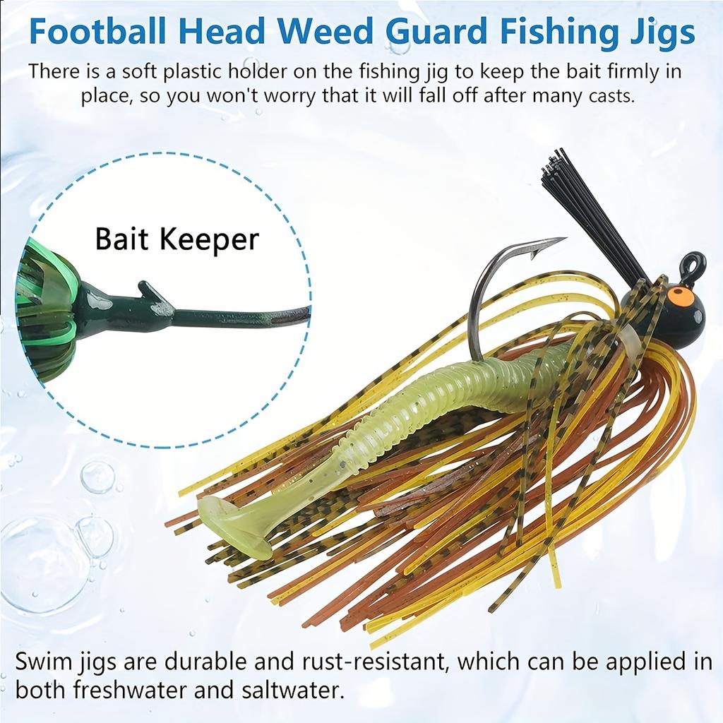 5pcs Colorful Bass Fishing Jigs - Weedless Football Swim Jigs with Metal Head & Silicone Skirt, Stainless Steel Flipping Lures