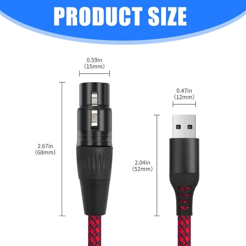 Professional USB A Male to 3Pin Female Connection Cable Portable Studio Recording Line for Dynamic Microphones