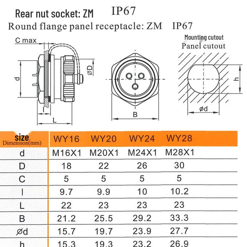 WEIPU WY24 Waterproof Aviation Plug [2-19 pin] Male Connector & Rear Nut Female Socket