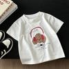 Summer Children Cotton Short Sleeve Tee Cute Cartoon Print Crew Neck Soft Tops For Baby Toddler Boys Girls Kids Wear